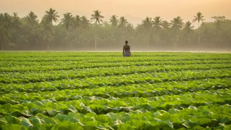 Campesino trabajando en un taroal inundado