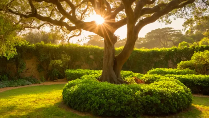 Jardinero podando un árbol bajo el sol