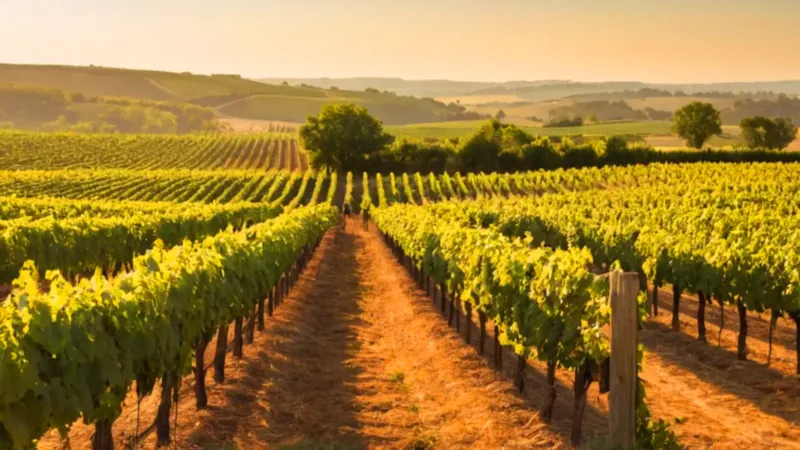 Hombre trabajando en un viñedo dorado