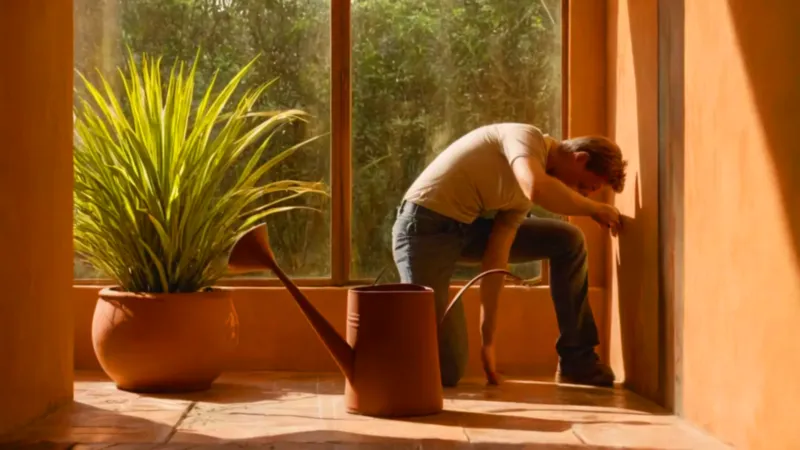 Alguien riega una planta con esmero