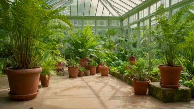 Persona regando plantas en un invernadero