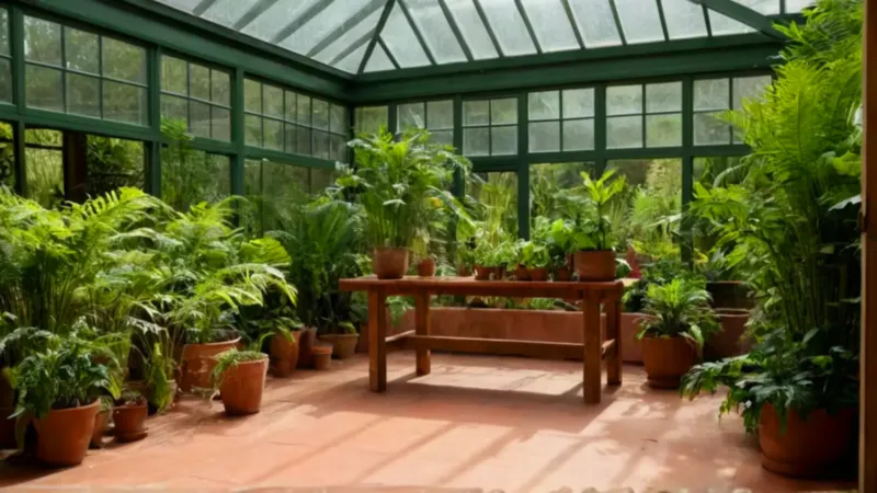 Alguien cuida plantas en un invernadero luminoso