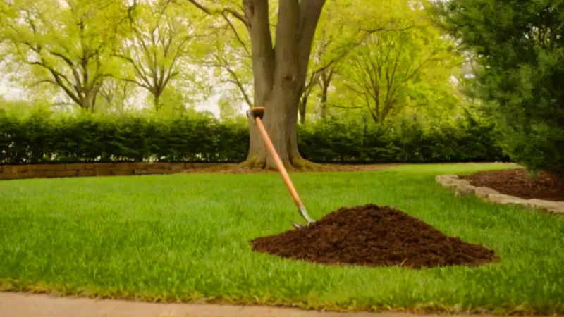 Alguien planta un árbol en el jardín