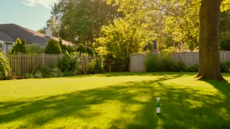 Persona rociando la maleza del césped