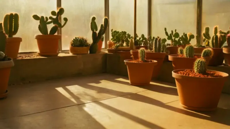 Alguien cuida suculentas en un invernadero