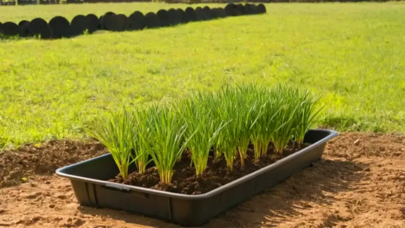 Un campesino planta en la tierra