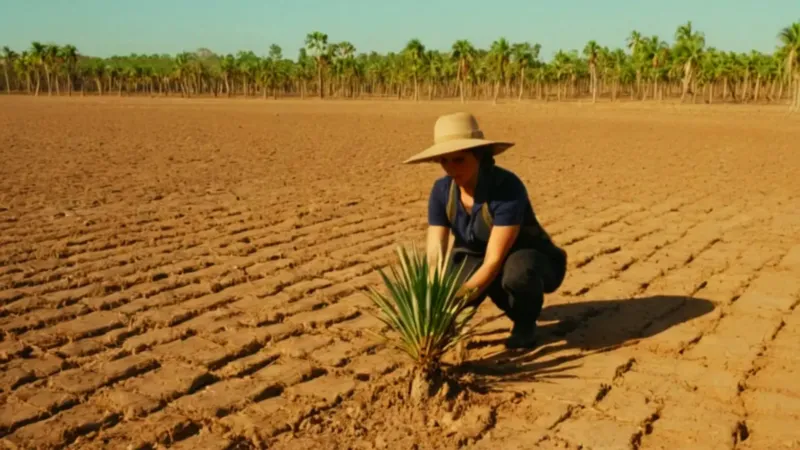 Cultivando palmeras en un campo árido