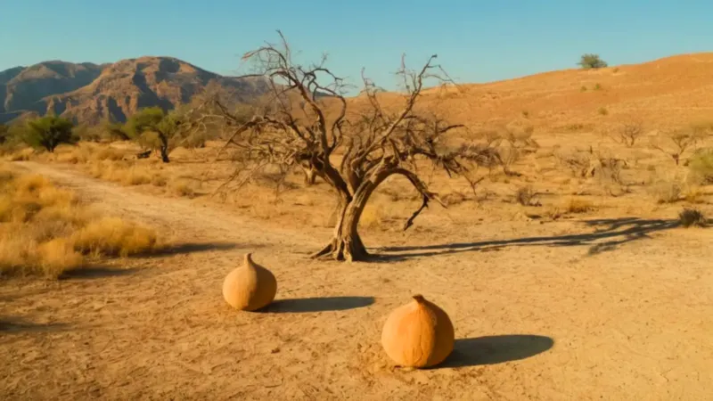 Hombre cosecha frutos con una pértiga