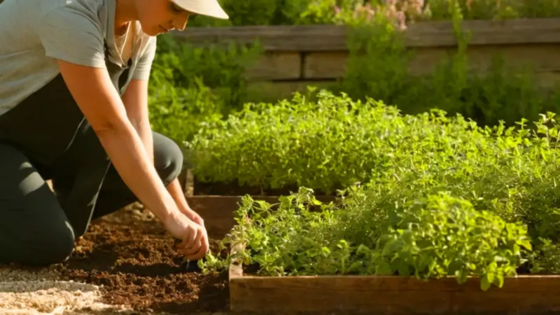Cuidando el orégano bajo el sol