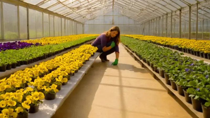 Un jardinero trabaja dentro del invernadero