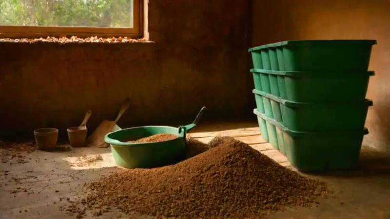 Alguien prepara la cosecha en el cobertizo