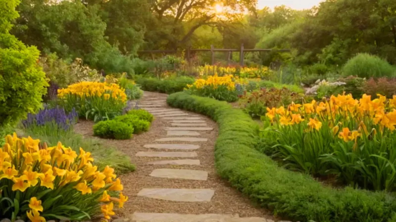 Un jardinero cuida flores en el atardecer