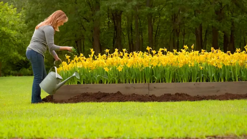 Alguien planta flores bajo el sol