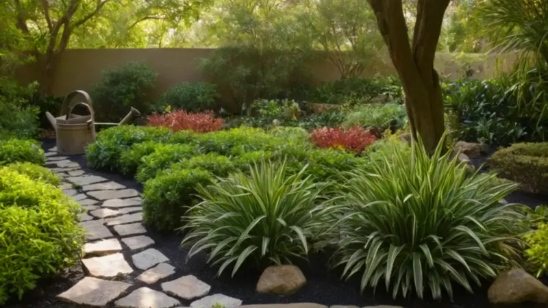 Una persona cuida un jardín exuberante