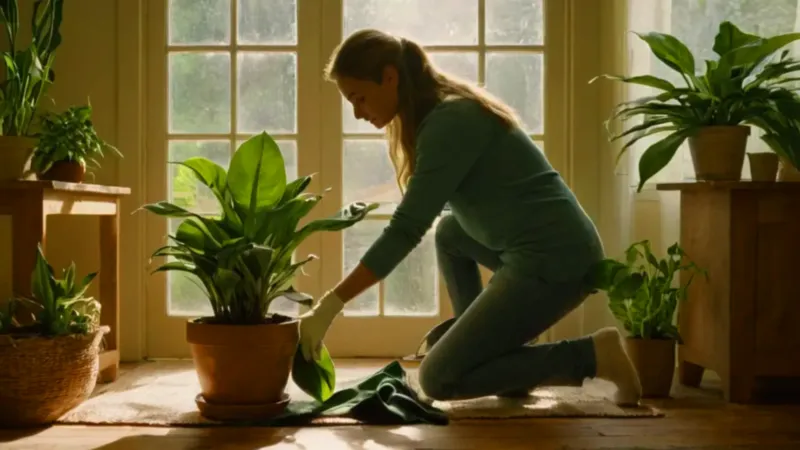 Persona cuidando una planta de interior