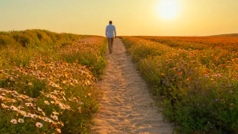 Figura solitaria en un campo dorado