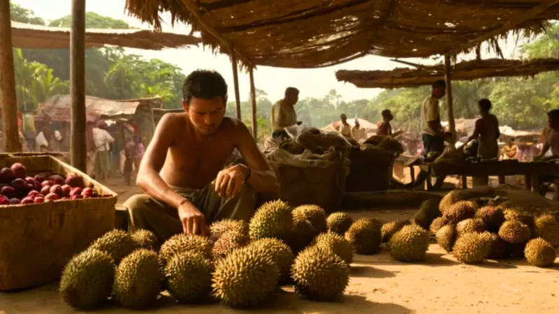 Vendedor de frutas en un mercado tropical