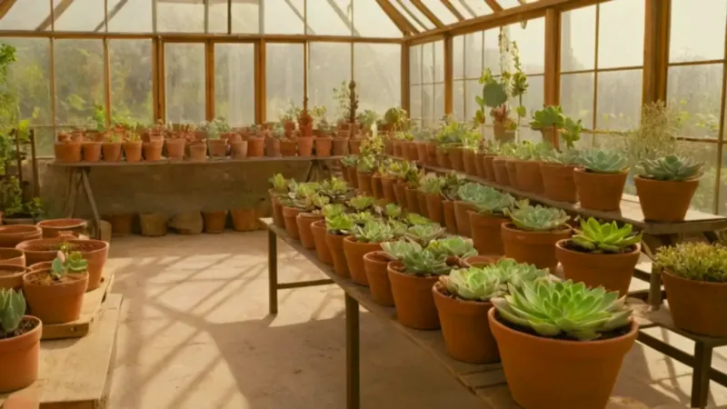 Cuidando suculentas en un invernadero luminoso