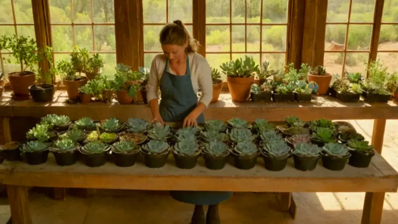 Propagando suculentas en un taller soleado