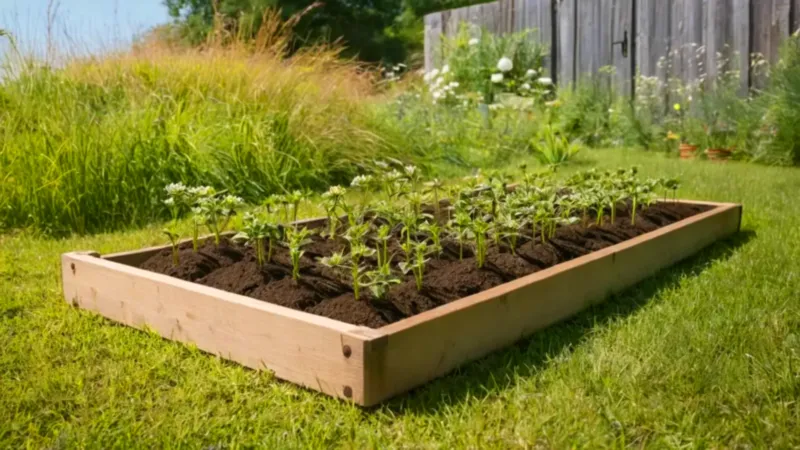 Sembrando una planta nueva en el jardín