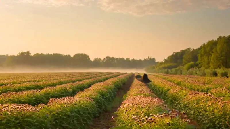 Alguien cosecha flores en un campo