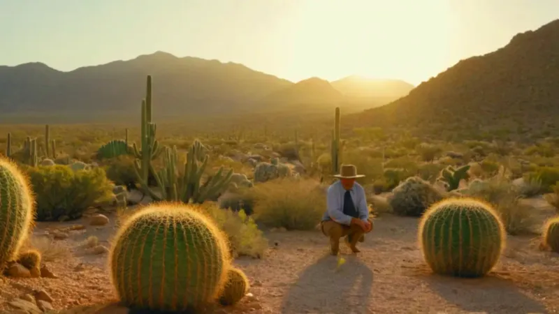Un trabajador cuida un cactus del desierto