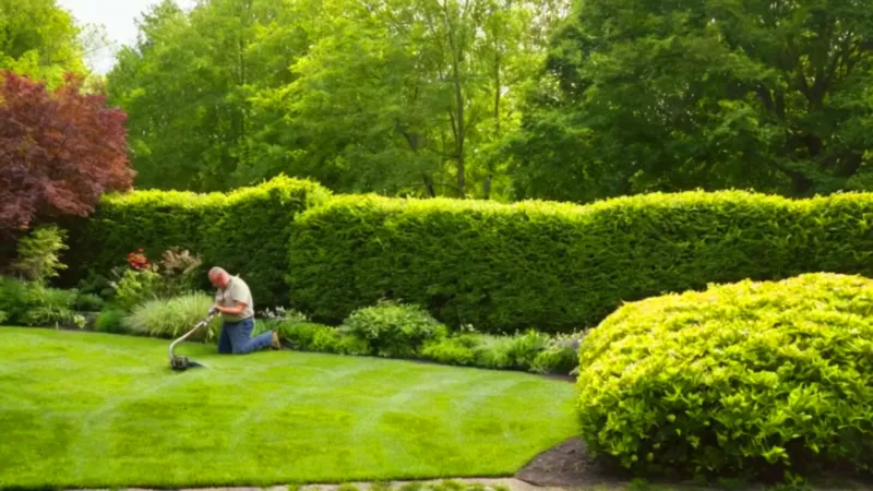 El jardinero poda un arbusto al sol