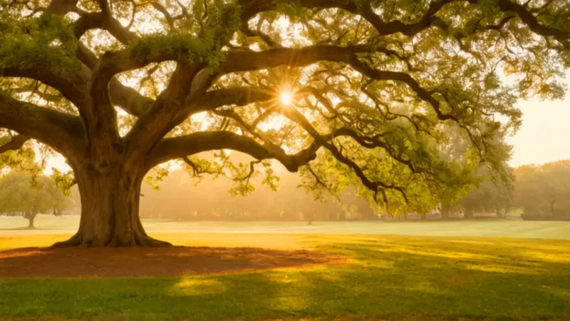 Una persona descansa bajo un árbol soleado