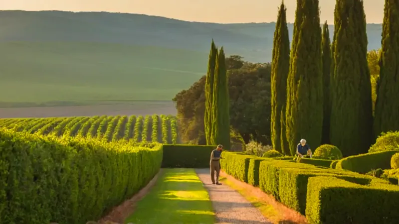 El jardinero poda un seto espinoso