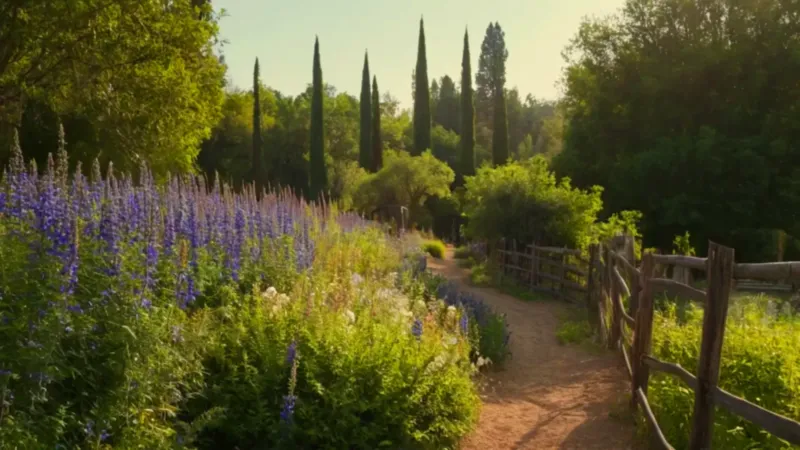 Un jardinero cuida flores en un jardín