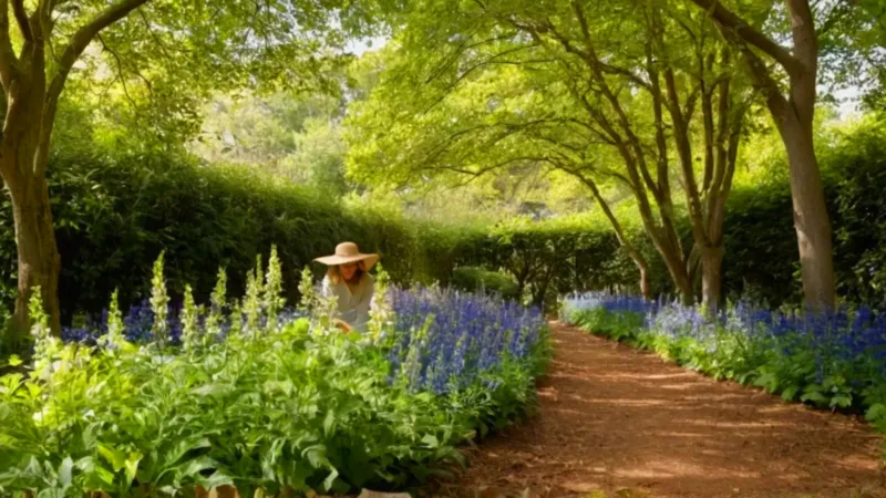 Una persona cuida flores en su jardín