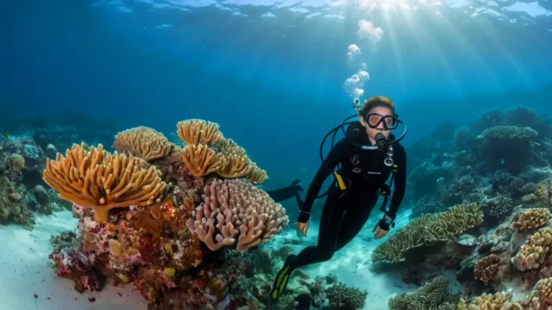 Un buzo explora un arrecife de coral