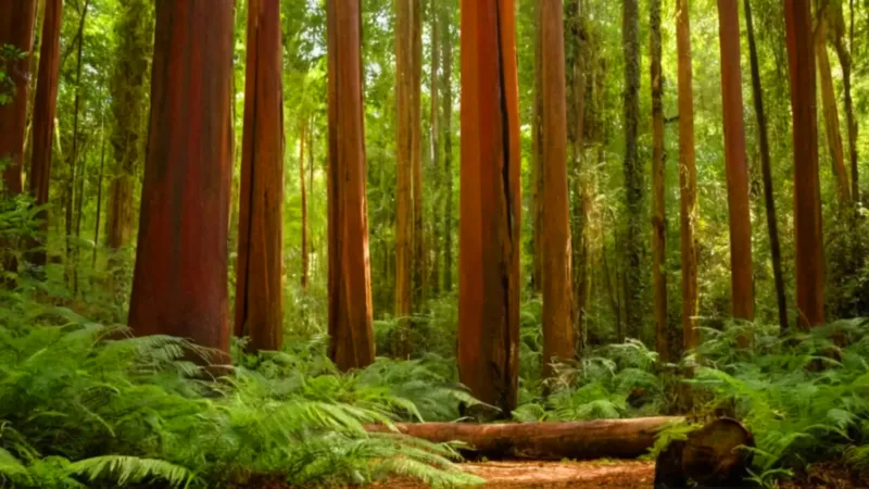 Una figura entre coloridos eucaliptos