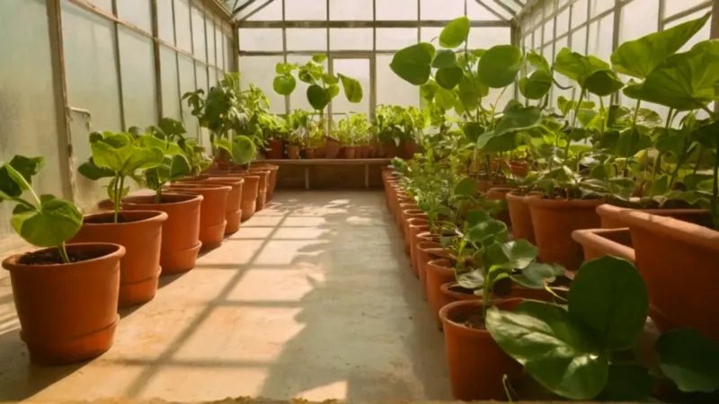 Alguien riega plantas en un invernadero