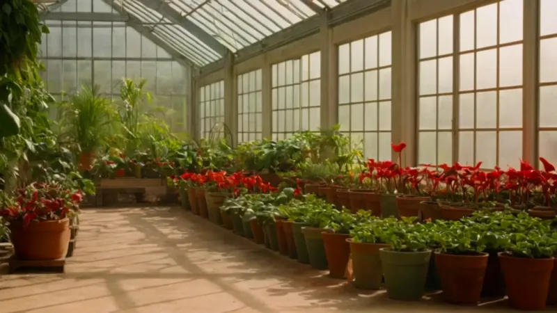 Una persona cuida plantas en un invernadero