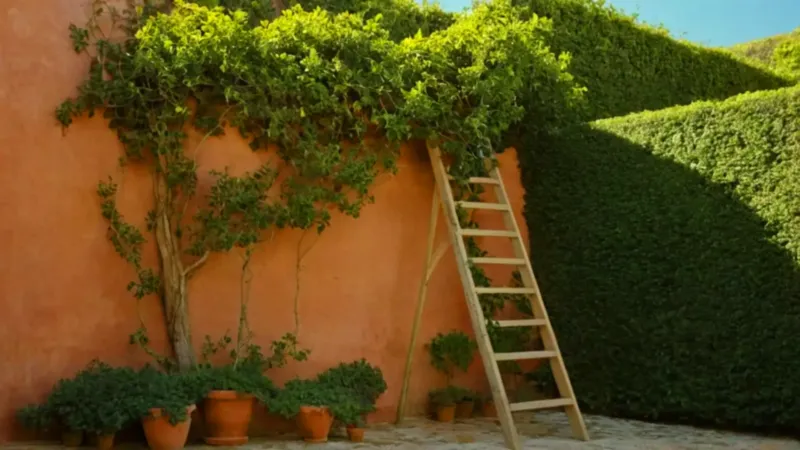 Una persona poda en un patio soleado