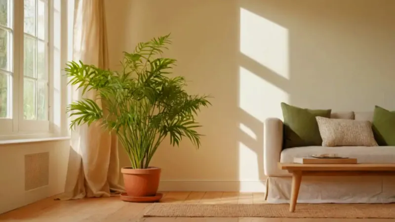 Persona contempla su planta bajo la luz
