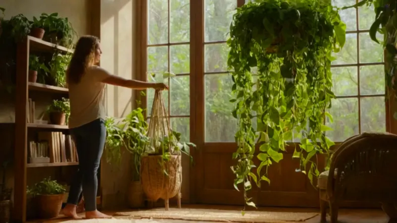 Luz ilumina a persona con su planta