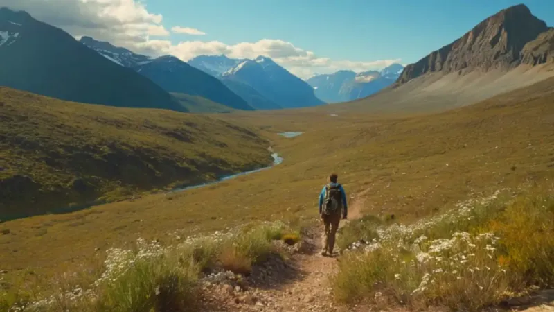 Un excursionista ante la inmensidad de las montañas