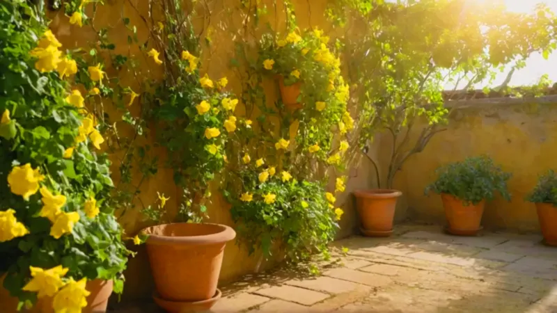 Persona cuida una planta en un patio