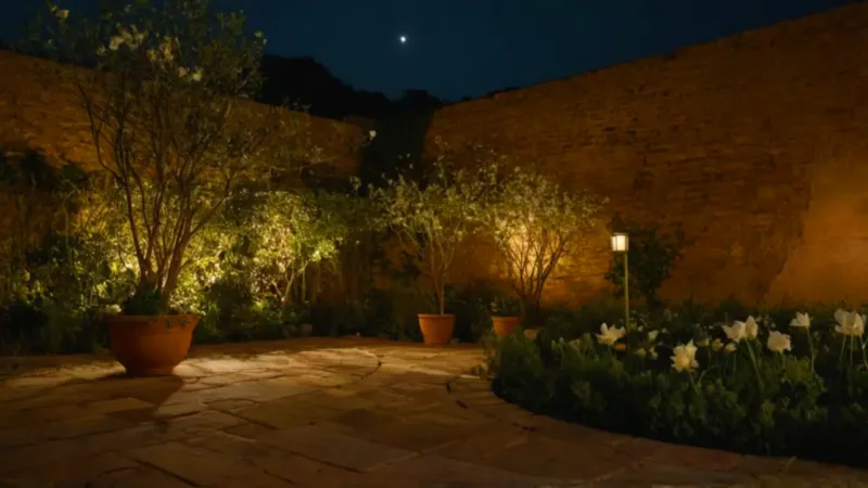 Una figura contempla la flor en la noche