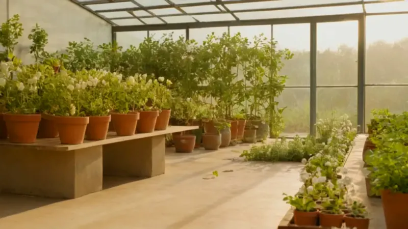 Alguien cuida plantas dentro de un invernadero
