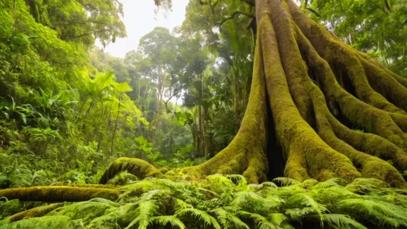 La inmensa ceiba empequeñece la figura