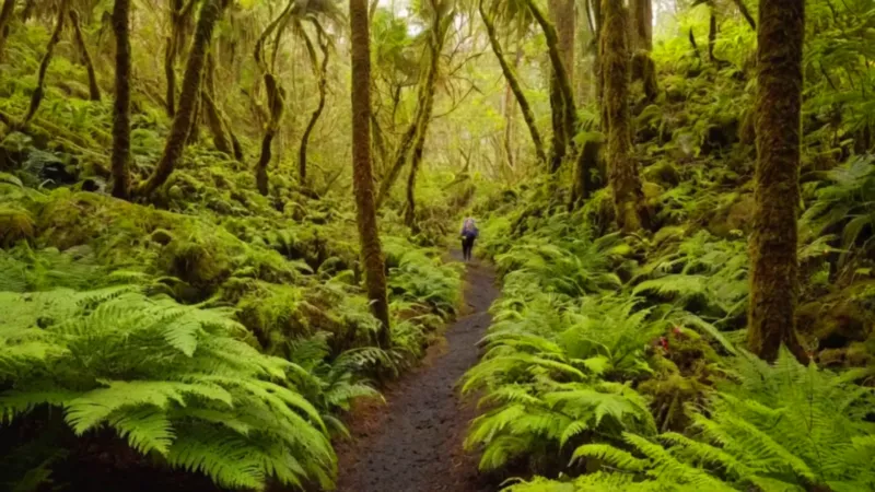 Un senderista en la exuberante selva