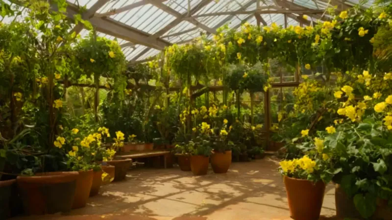 Persona cuidando una planta en un invernadero