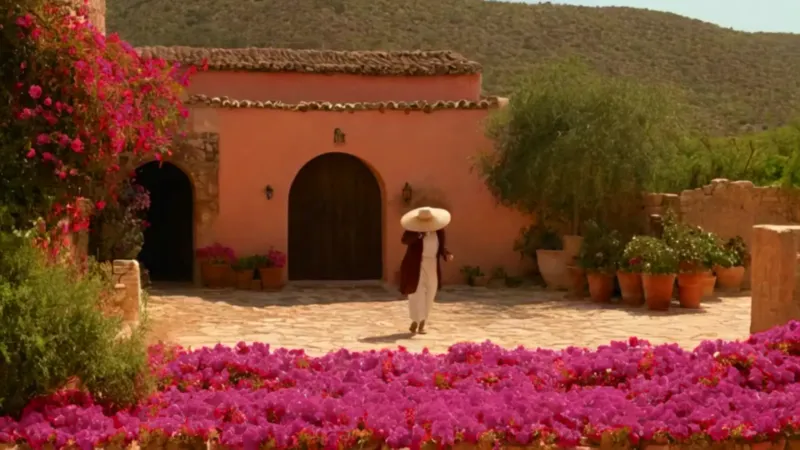 Persona cuidando flores en una calle soleada
