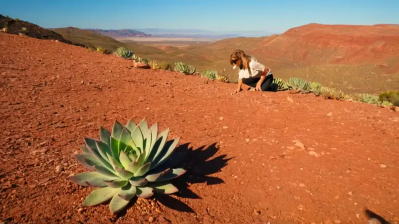 Figura arrodillada en el desierto soleado