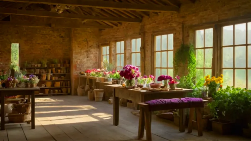 Un florista trabaja a contraluz en su taller