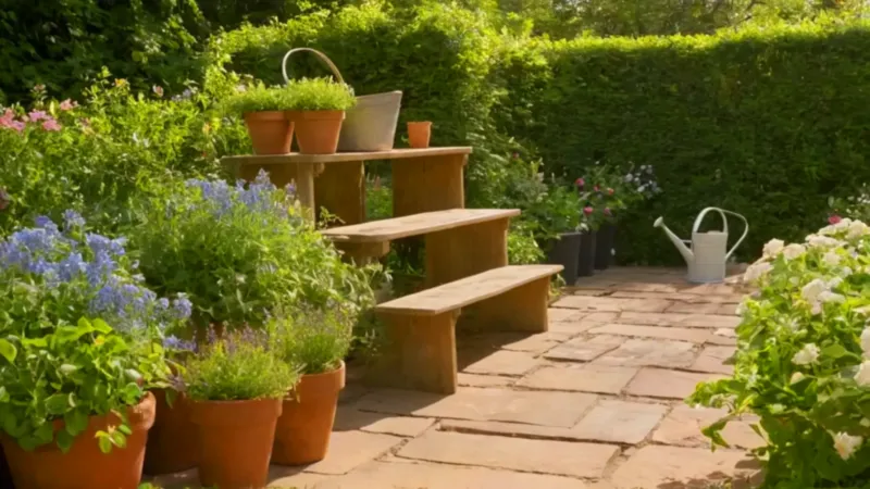 Una persona cuida su jardín al sol