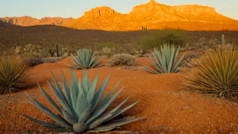 Alguien estudia un agave en el desierto